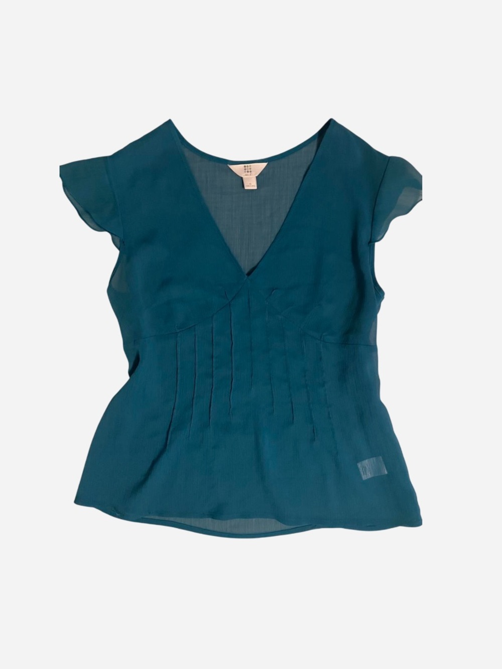 apt 9 - teal blouse with flutter cap sleeves